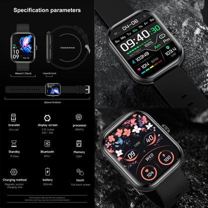 ZW65 2.01 inch Fitness Smart Watch, Blood Oxygen / Blood Pressure / Heart Rate(Gold) by bashfashion