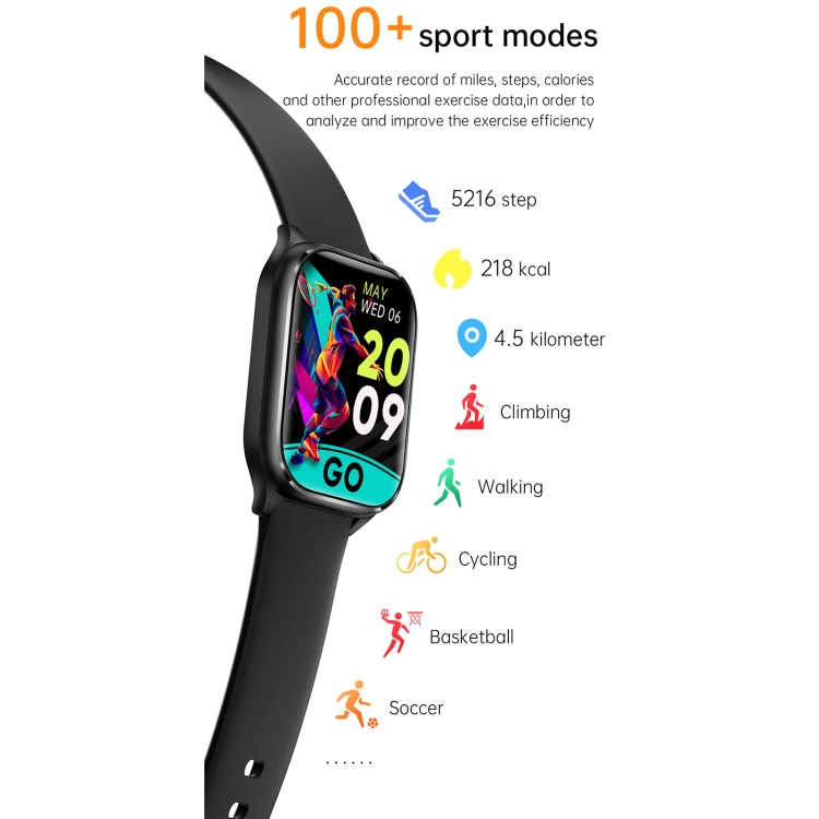 KT73S 1.85 inch Square Screen BT Call Smart Watch, Heart Rate / Blood Pressure / Blood Oxygen / Female Health / Sleep Monitoring(Black) by bashfashion