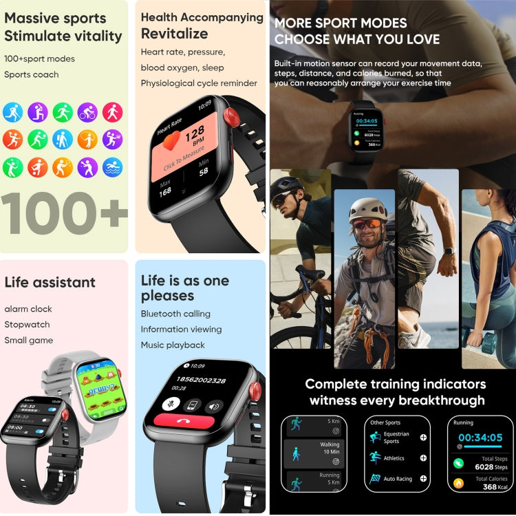 LC88 2 inch Square Screen BT Call Smart Watch, Heart Rate / Blood Pressure / Blood Oxygen / Sleep Monitoring(Silver) by bashfashion