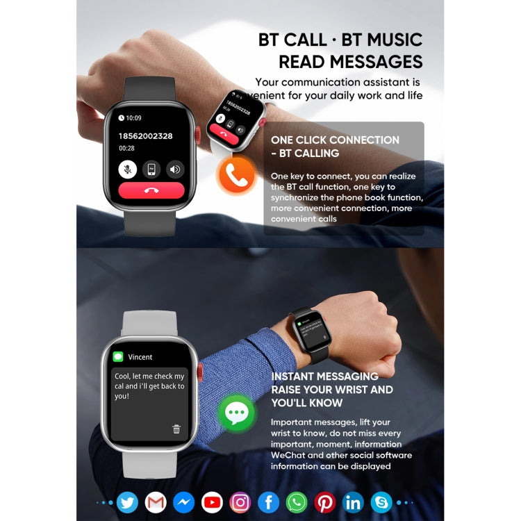 LC88 2 inch Square Screen BT Call Smart Watch, Heart Rate / Blood Pressure / Blood Oxygen / Sleep Monitoring(Silver) by bashfashion