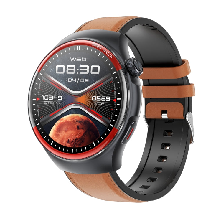 T82 1.43 inch Round Screen BT Call Smart Watch, Heart Rate / Blood Pressure / Blood Oxygen / Sleep / Blood Sugar / HRV / Metope / SOS, Strap:Leather Brown by bashfashion