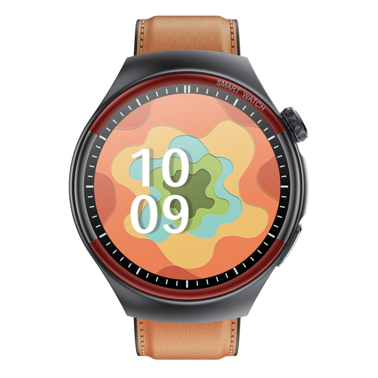 T82 1.43 inch Round Screen BT Call Smart Watch, Heart Rate / Blood Pressure / Blood Oxygen / Sleep / Blood Sugar / HRV / Metope / SOS, Strap:Leather Brown by bashfashion