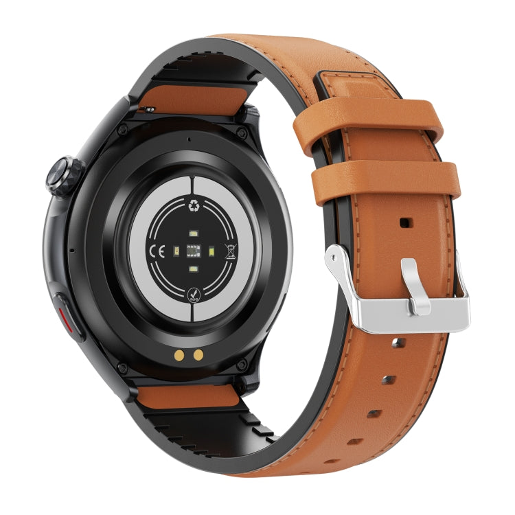 T82 1.43 inch Round Screen BT Call Smart Watch, Heart Rate / Blood Pressure / Blood Oxygen / Sleep / Blood Sugar / HRV / Metope / SOS, Strap:Leather Brown by bashfashion
