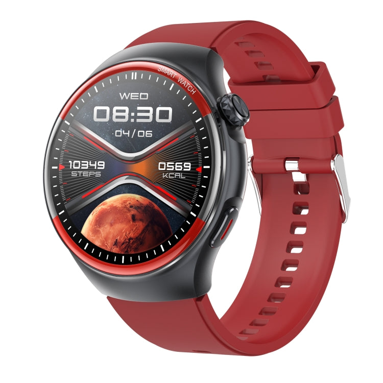 T82 1.43 inch Round Screen BT Call Smart Watch, Heart Rate / Blood Pressure / Blood Oxygen / Sleep / Blood Sugar / HRV / Metope / SOS, Strap:Silicone Red by bashfashion