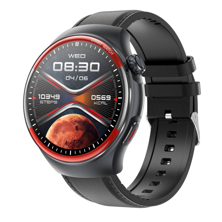 T82 1.43 inch Round Screen BT Call Smart Watch, Heart Rate / Blood Pressure / Blood Oxygen / Sleep / Blood Sugar / HRV / Metope / SOS, Strap:Leather Black by bashfashion