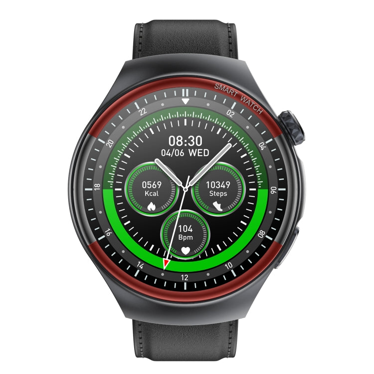 T82 1.43 inch Round Screen BT Call Smart Watch, Heart Rate / Blood Pressure / Blood Oxygen / Sleep / Blood Sugar / HRV / Metope / SOS, Strap:Leather Black by bashfashion