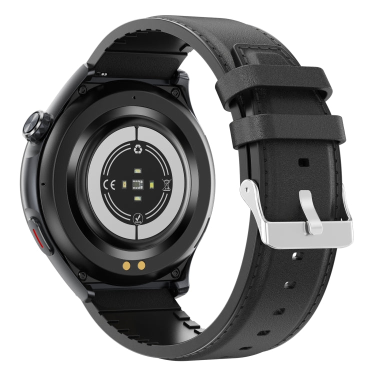 T82 1.43 inch Round Screen BT Call Smart Watch, Heart Rate / Blood Pressure / Blood Oxygen / Sleep / Blood Sugar / HRV / Metope / SOS, Strap:Leather Black by bashfashion