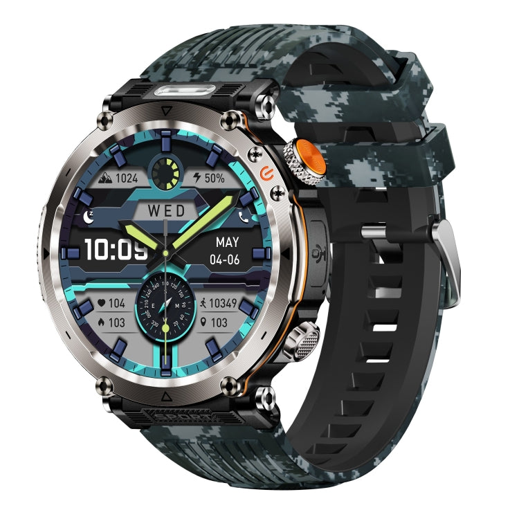 HT30 1.7 inch IP68 Waterproof Camouflage Silicone Band Smart Watch, Support Flashlight / Banknote Detector Light / Compass(Blue) by bashfashion