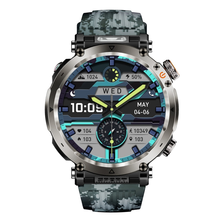 HT30 1.7 inch IP68 Waterproof Camouflage Silicone Band Smart Watch, Support Flashlight / Banknote Detector Light / Compass(Blue) by bashfashion