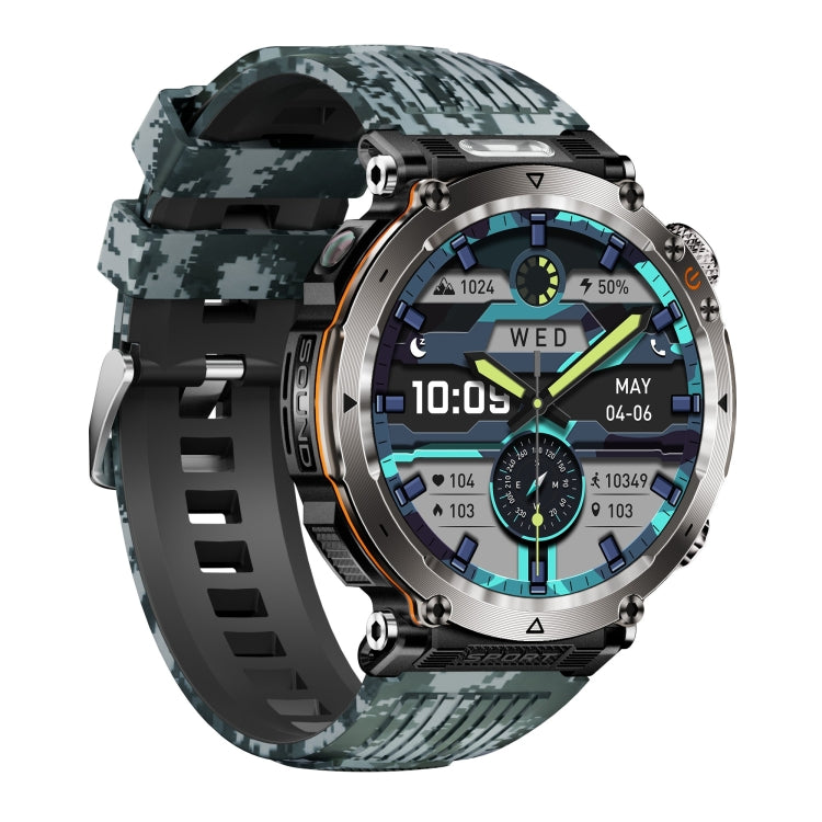 HT30 1.7 inch IP68 Waterproof Camouflage Silicone Band Smart Watch, Support Flashlight / Banknote Detector Light / Compass(Blue) by bashfashion
