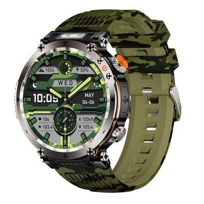 HT30 1.7 inch IP68 Waterproof Camouflage Silicone Band Smart Watch, Support Flashlight / Banknote Detector Light / Compass(Army Green) by bashfashion