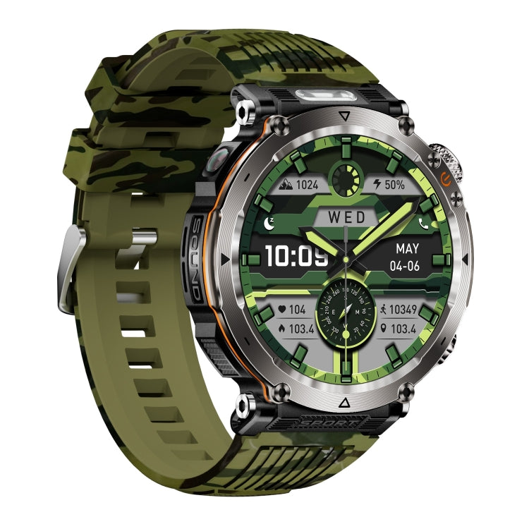 HT30 1.7 inch IP68 Waterproof Camouflage Silicone Band Smart Watch, Support Flashlight / Banknote Detector Light / Compass(Army Green) by bashfashion