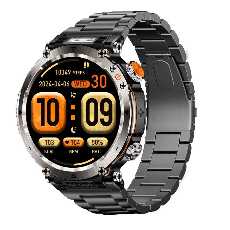 HT30 1.7 inch IP68 Waterproof Steel Band Smart Watch, Support Flashlight / Banknote Detector Light / Compass(Black) by bashfashion