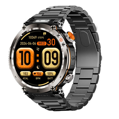 HT30 1.7 inch IP68 Waterproof Steel Band Smart Watch, Support Flashlight / Banknote Detector Light / Compass(Black) by bashfashion