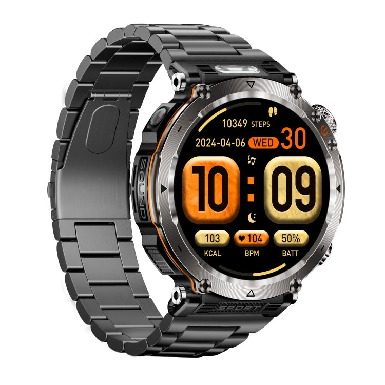 HT30 1.7 inch IP68 Waterproof Steel Band Smart Watch, Support Flashlight / Banknote Detector Light / Compass(Black) by bashfashion