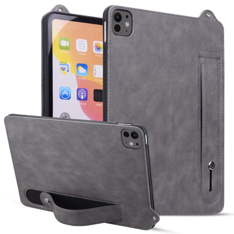 For iPad Pro 13 2025 / 2024 TPU Leather Back Tablet Case with Wristband(Grey) by bashfashion