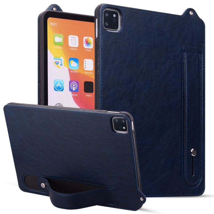 For iPad Air 11 2025 / 2024 TPU Leather Back Tablet Case with Wristband(Dark Blue) by bashfashion