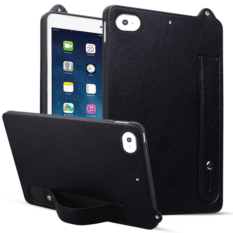 For iPad mini 5 / 4 / 3 / 2 / 1 TPU Leather Back Tablet Case with Wristband(Black) by bashfashion