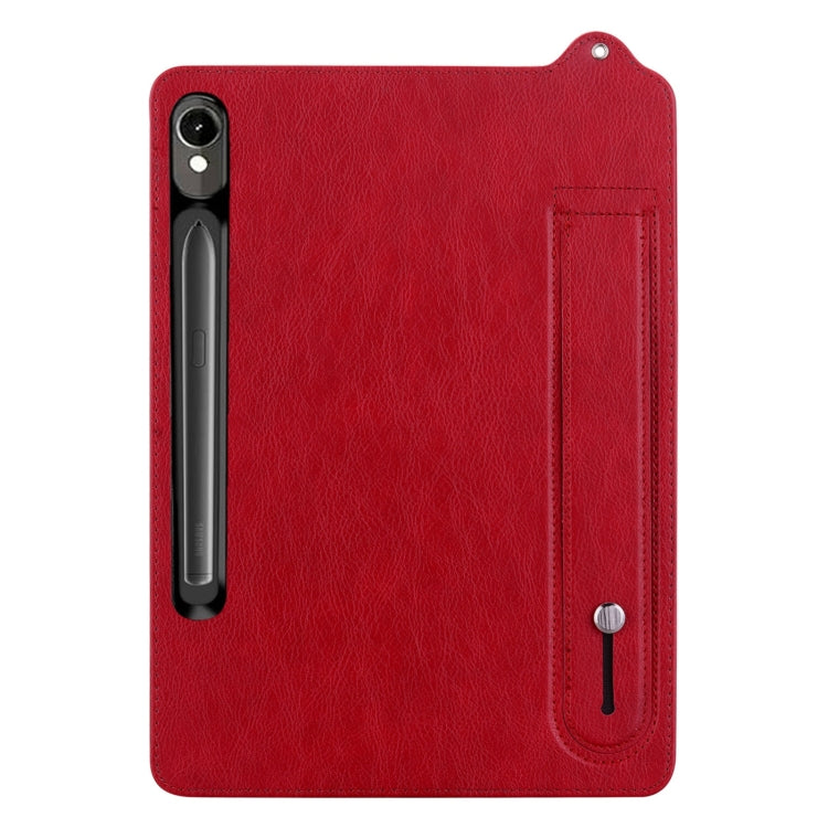 For Samsung Galaxy Tab S10 / S9 / S11 TPU Leather Back Tablet Case with Wristband(Red) by bashfashion