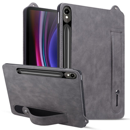 For Samsung Galaxy Tab S10 / S9 / S11 TPU Leather Back Tablet Case with Wristband(Grey) by bashfashion