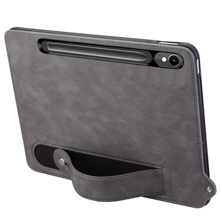 For Samsung Galaxy Tab S10 / S9 / S11 TPU Leather Back Tablet Case with Wristband(Grey) by bashfashion
