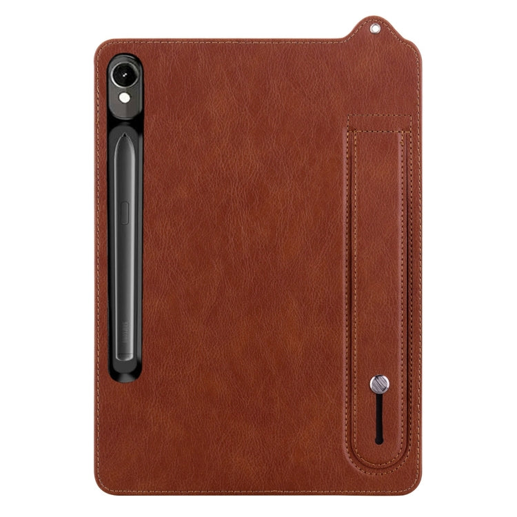For Samsung Galaxy Tab S10 / S9 / S11 TPU Leather Back Tablet Case with Wristband(Brown) by bashfashion