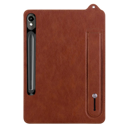 For Samsung Galaxy Tab S10 / S9 / S11 TPU Leather Back Tablet Case with Wristband(Brown) by bashfashion