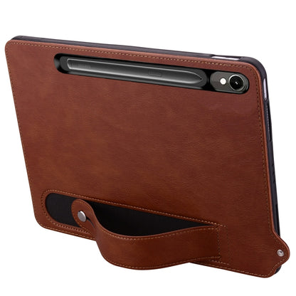 For Samsung Galaxy Tab S10 / S9 / S11 TPU Leather Back Tablet Case with Wristband(Brown) by bashfashion