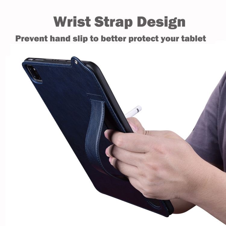 For Samsung Galaxy Tab S10 / S9 / S11 TPU Leather Back Tablet Case with Wristband(Dark Blue) by bashfashion