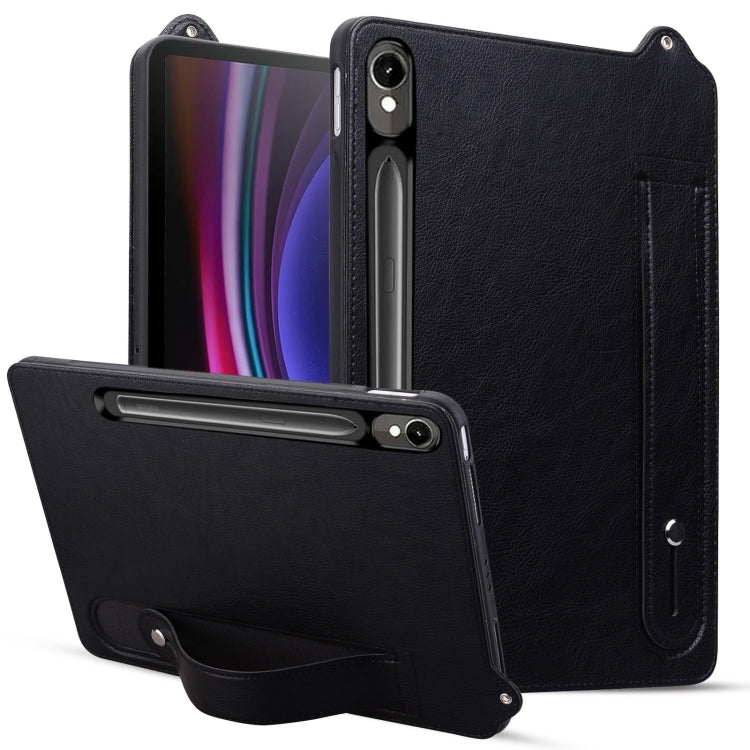 For Samsung Galaxy Tab S10 / S9 / S11 TPU Leather Back Tablet Case with Wristband(Black) by bashfashion