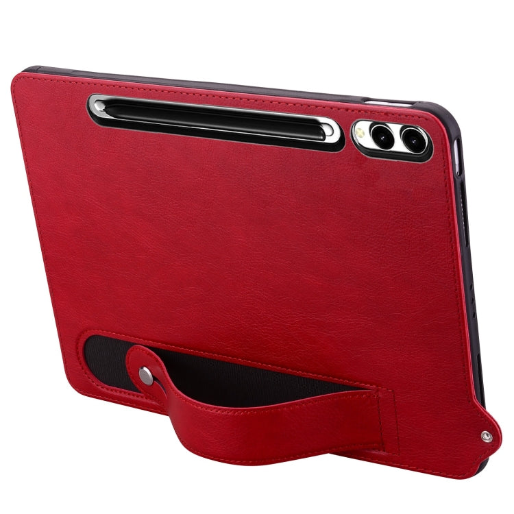 For Samsung Galaxy Tab S10+ / S9+ / S8+ TPU Leather Back Tablet Case with Wristband(Red) by bashfashion