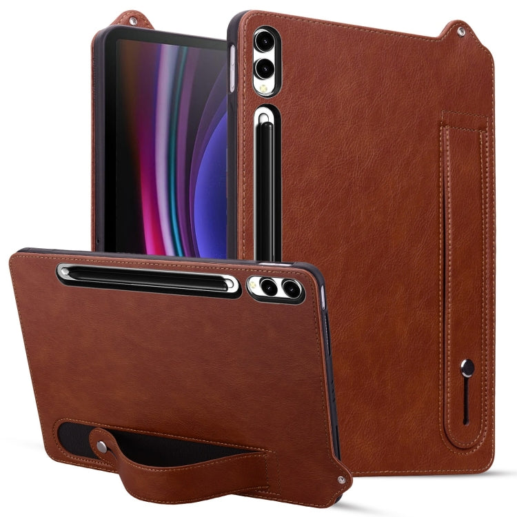 For Samsung Galaxy Tab S10+ / S9+ / S8+ TPU Leather Back Tablet Case with Wristband(Brown) by bashfashion