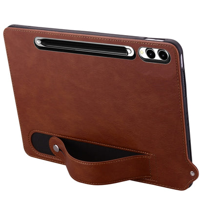 For Samsung Galaxy Tab S10+ / S9+ / S8+ TPU Leather Back Tablet Case with Wristband(Brown) by bashfashion