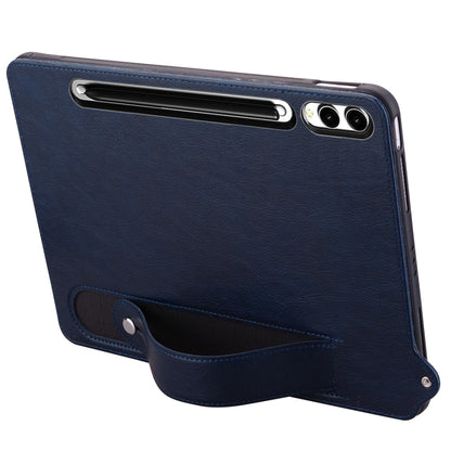 For Samsung Galaxy Tab S10+ / S9+ / S8+ TPU Leather Back Tablet Case with Wristband(Dark Blue) by bashfashion