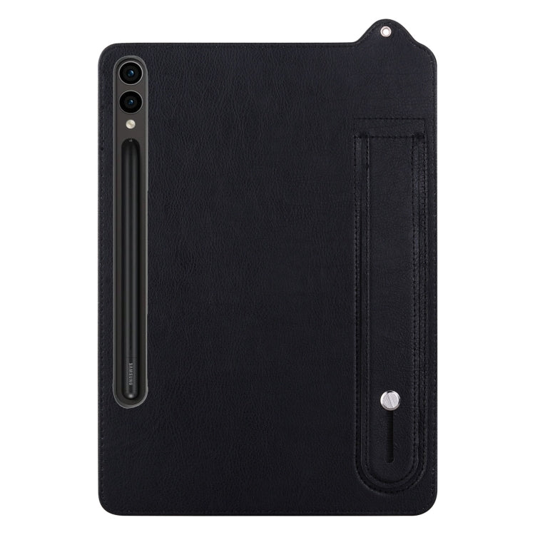For Samsung Galaxy Tab S10+ / S9+ / S8+ TPU Leather Back Tablet Case with Wristband(Black) by bashfashion