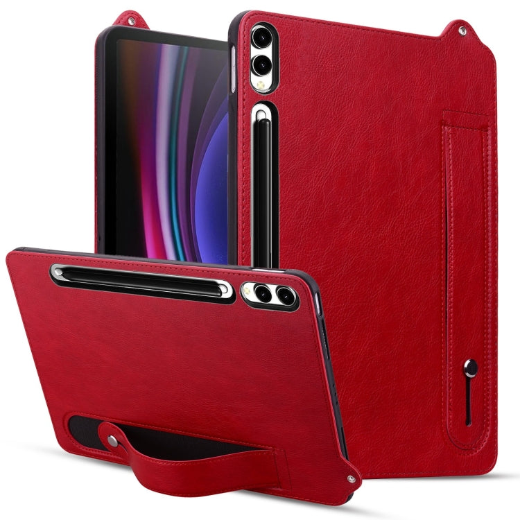For Samsung Galaxy Tab S10 Ultra/ S11 Ultra TPU Leather Back Tablet Case with Wristband(Red) by bashfashion