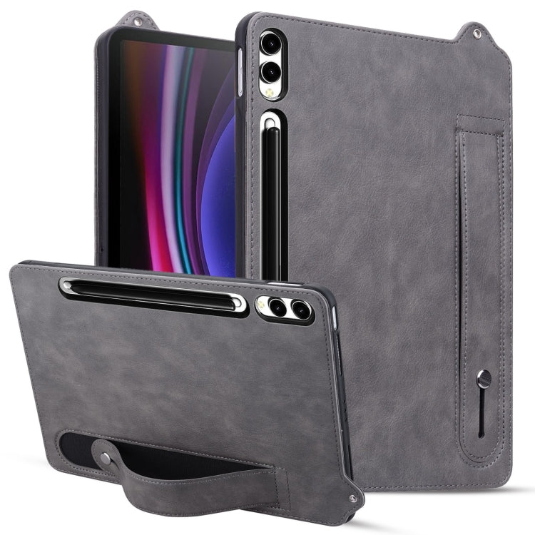 For Samsung Galaxy Tab S10 Ultra/ S11 Ultra TPU Leather Back Tablet Case with Wristband(Grey) by bashfashion