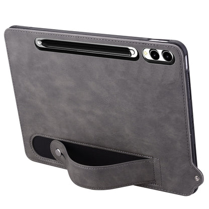 For Samsung Galaxy Tab S10 Ultra/ S11 Ultra TPU Leather Back Tablet Case with Wristband(Grey) by bashfashion