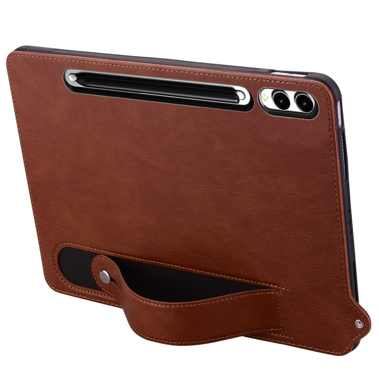 For Samsung Galaxy Tab S10 Ultra/ S11 Ultra TPU Leather Back Tablet Case with Wristband(Brown) by bashfashion