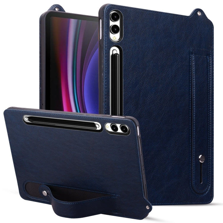For Samsung Galaxy Tab S10 Ultra/ S11 Ultra TPU Leather Back Tablet Case with Wristband(Dark Blue) by bashfashion