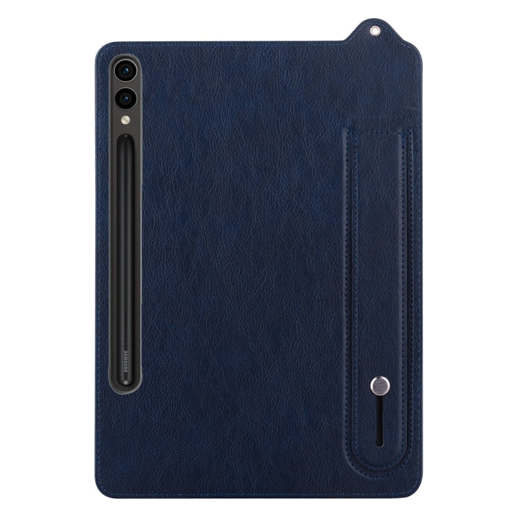 For Samsung Galaxy Tab S10 Ultra/ S11 Ultra TPU Leather Back Tablet Case with Wristband(Dark Blue) by bashfashion