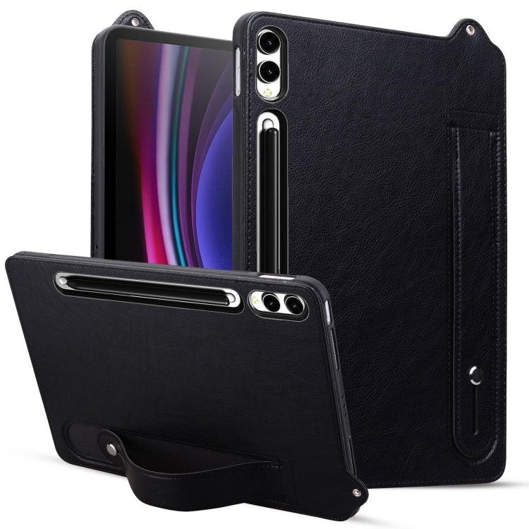 For Samsung Galaxy Tab S10 Ultra/ S11 Ultra TPU Leather Back Tablet Case with Wristband(Black) by bashfashion