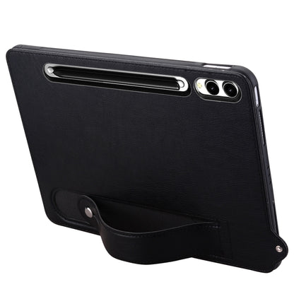 For Samsung Galaxy Tab S10 Ultra/ S11 Ultra TPU Leather Back Tablet Case with Wristband(Black) by bashfashion