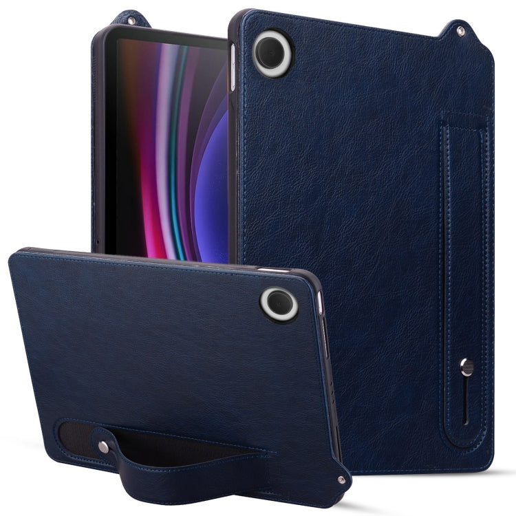 For Samsung Galaxy Tab A11+ / A9+ TPU Leather Back Tablet Case with Wristband(Dark Blue) by bashfashion