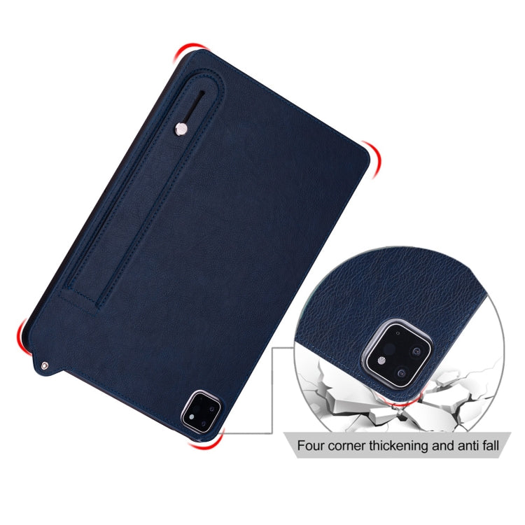 For Samsung Galaxy Tab A11+ / A9+ TPU Leather Back Tablet Case with Wristband(Dark Blue) by bashfashion