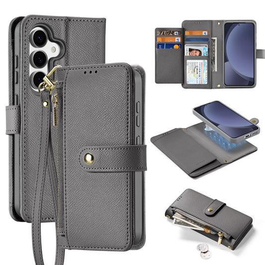 For Samsung Galaxy S25 5G DUX DUCIS Lawa Series 2 in 1 Wallet Zipper Detachable MagSafe Phone Case with Lanyard(Grey) by DUX DUCIS