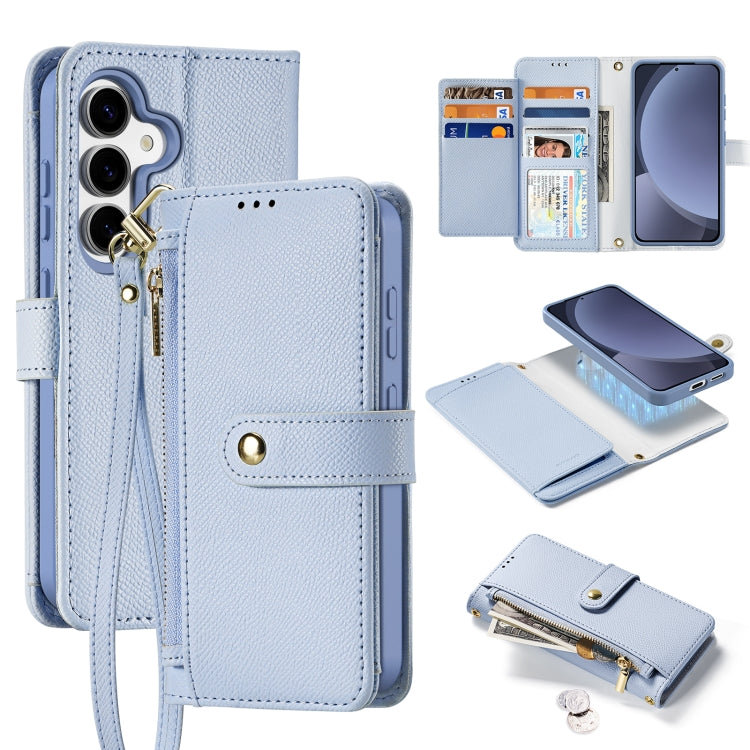 For Samsung Galaxy S25 5G DUX DUCIS Lawa Series 2 in 1 Wallet Zipper Detachable MagSafe Phone Case with Lanyard(Light Blue) by DUX DUCIS
