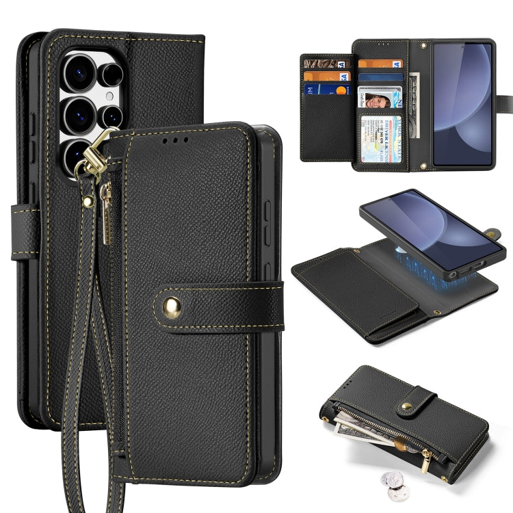 For Samsung Galaxy S25 Ultra 5G DUX DUCIS Lawa Series 2 in 1 Wallet Zipper Detachable MagSafe Phone Case with Lanyard(Black) by DUX DUCIS