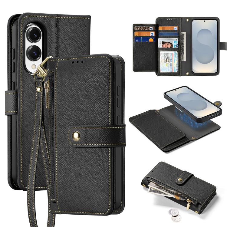 For Samsung Galaxy S25 Edge 5G DUX DUCIS Lawa Series 2 in 1 Wallet Zipper Detachable MagSafe Phone Case with Lanyard(Black) by DUX DUCIS