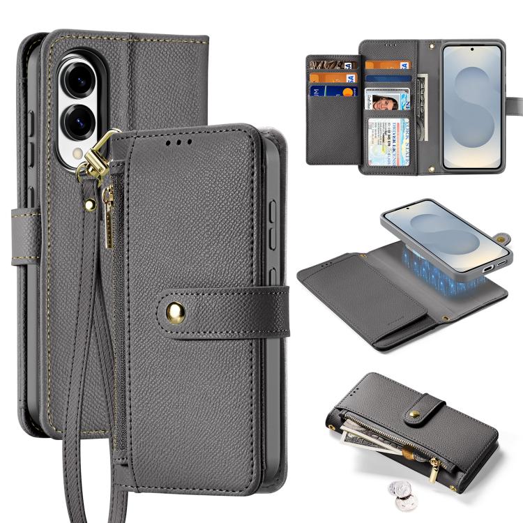 For Samsung Galaxy S25 Edge 5G DUX DUCIS Lawa Series 2 in 1 Wallet Zipper Detachable MagSafe Phone Case with Lanyard(Grey) by DUX DUCIS